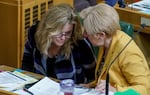 Rep. Vikki Breese-Iverson, R-District 59, left, and Rep. Bobby Levy, R-District 58, while in session at the Oregon State Capitol in Salem, March 20, 2023.