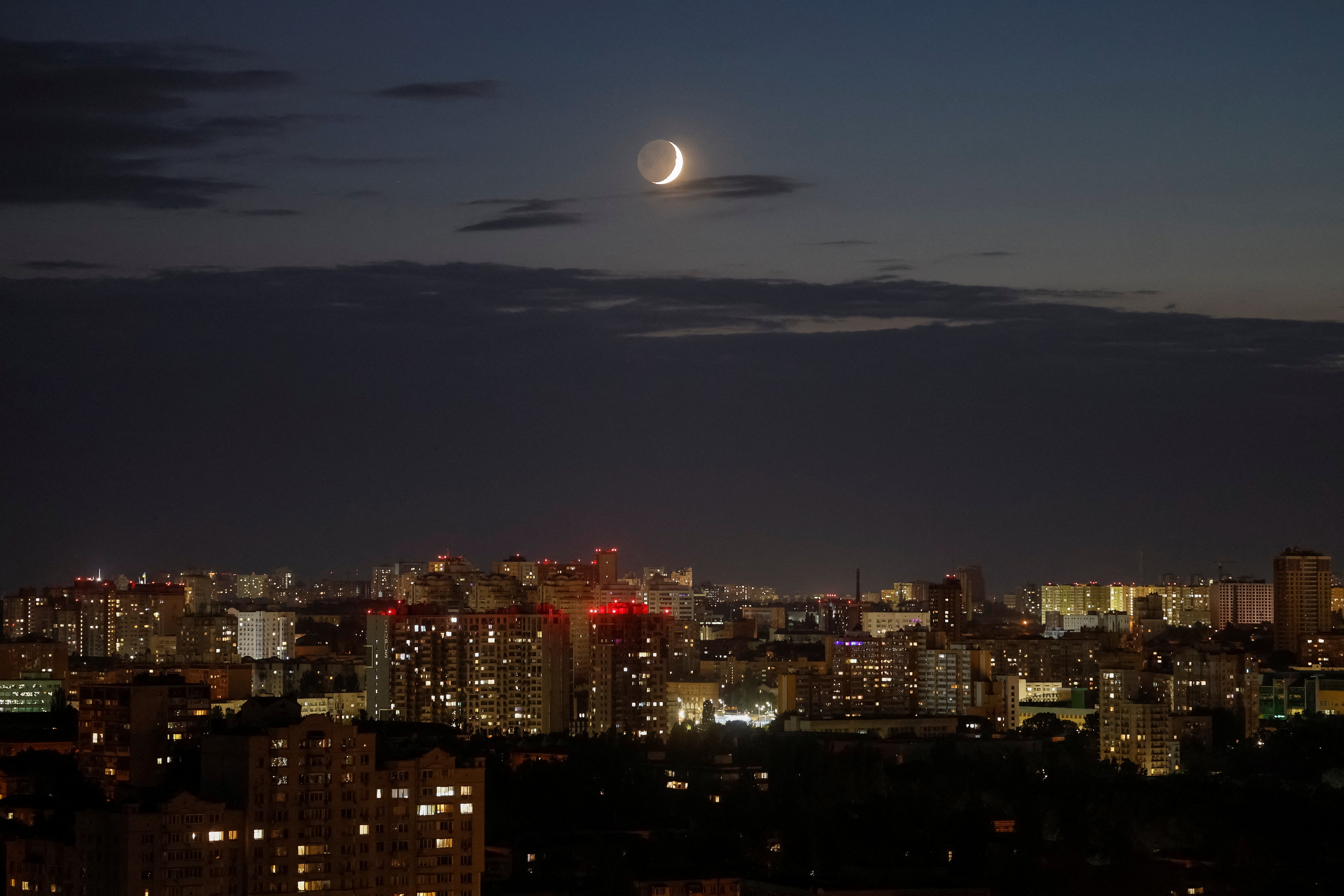 A view of the Ukrainian capital during an air raid alert in Kyiv