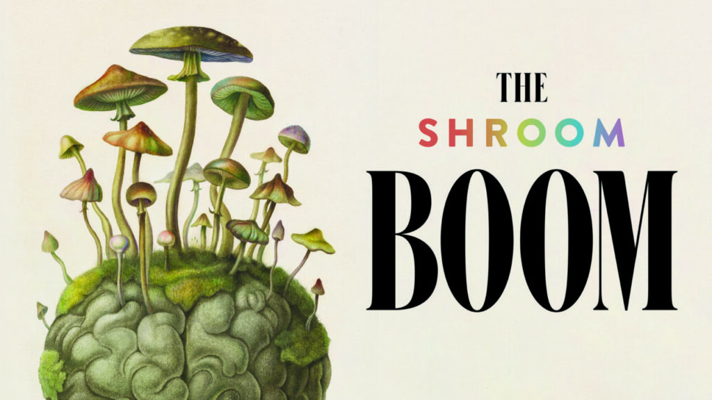 Illustrations where mushrooms sprout of a brain