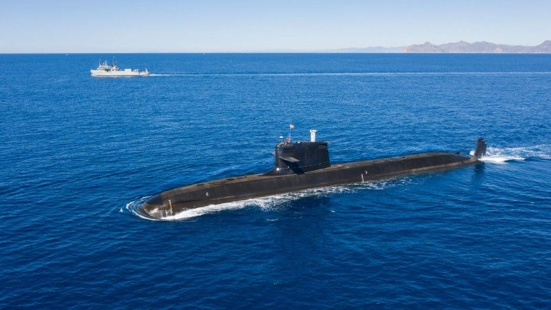 Spanish submarine Isaac Peral (S-81) during sea trials off Cartagena.