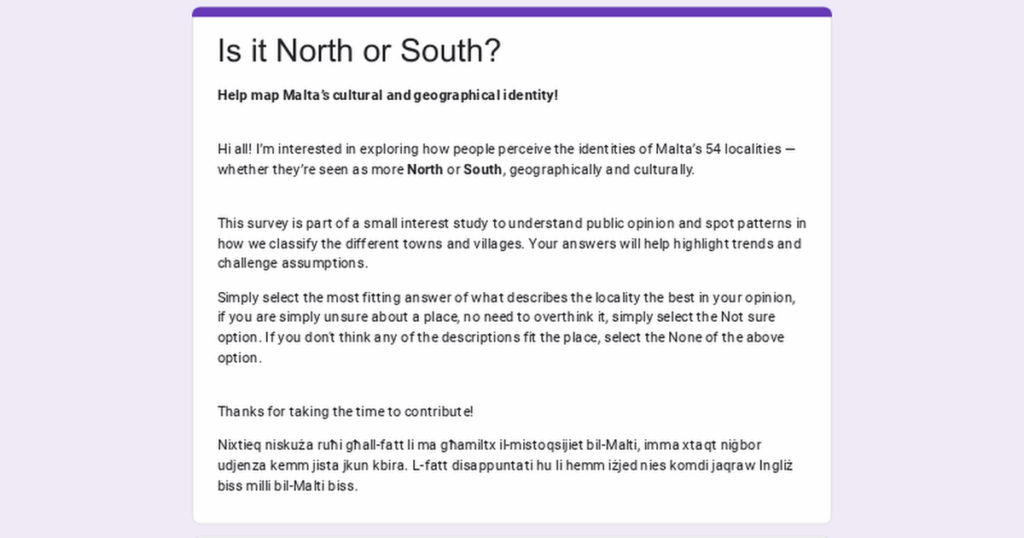 Is it North or South? A locality survey