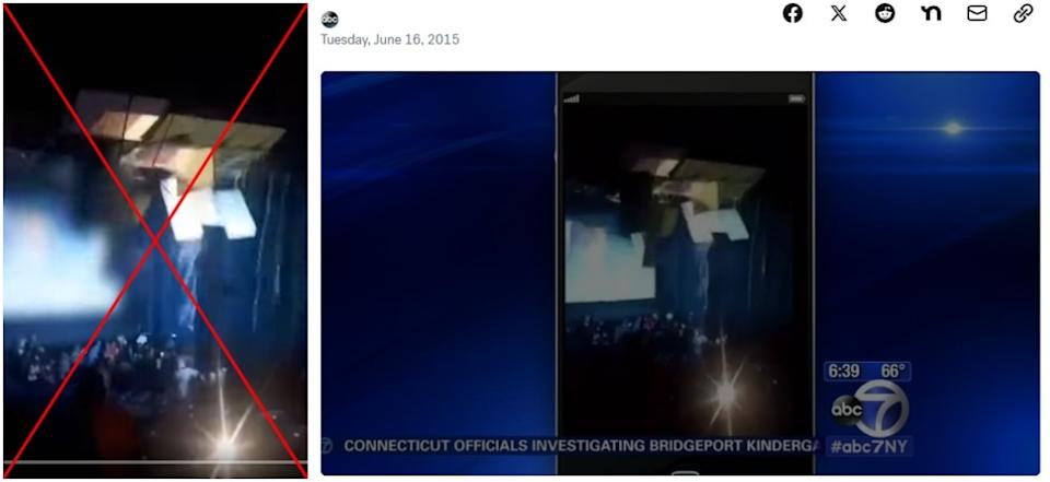 <span>Screenshot comparison of the false post (L) and the video from ABC7 News</span>