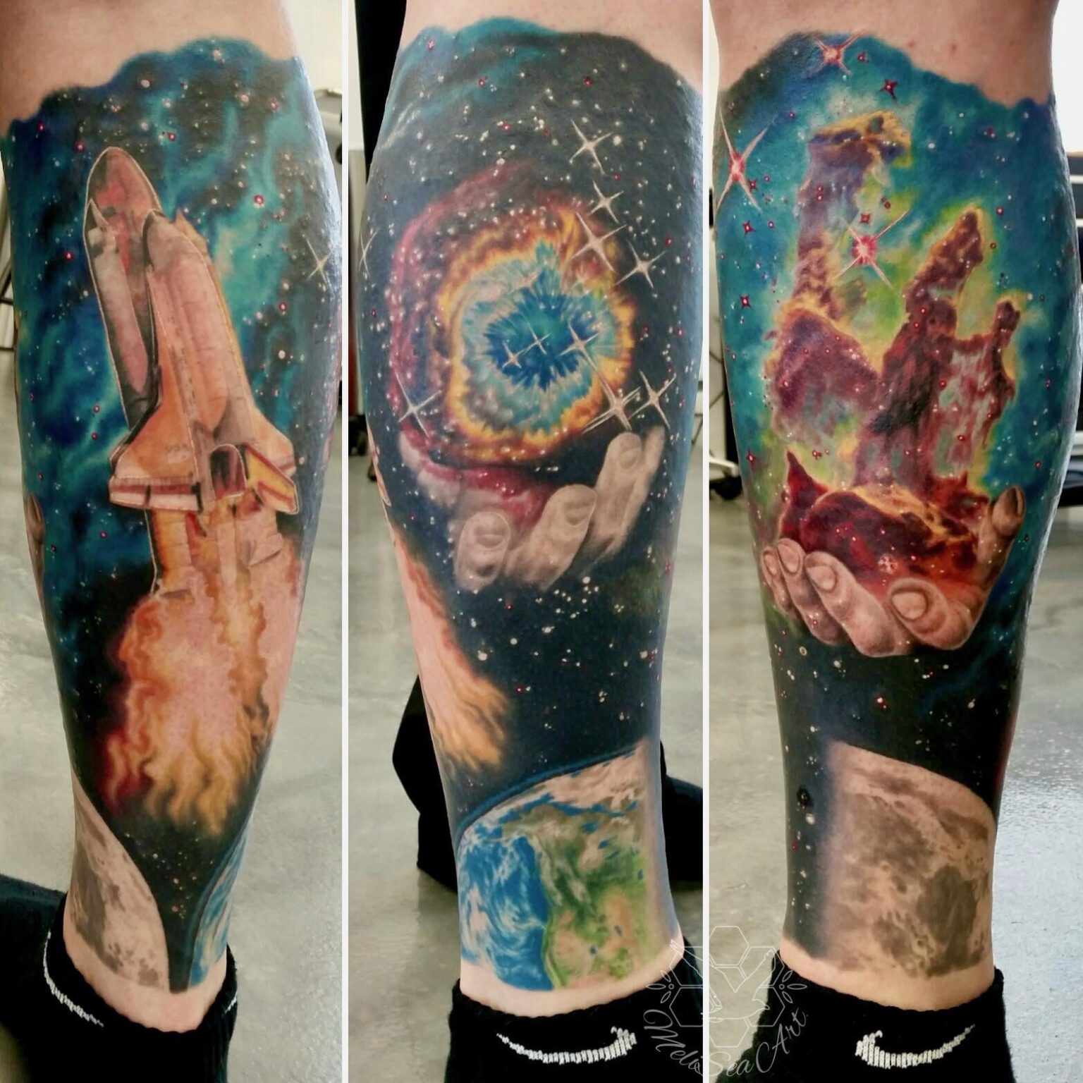 An ode to space exploration and astronomy. One of my favorite tattoos I’ve ever made!