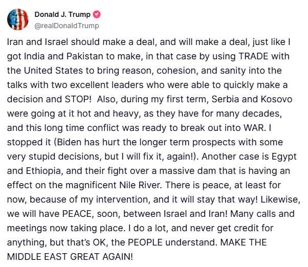 TRUMP: "during my first term, Serbia and Kosovo were going at it hot and heavy, as they have for many decades, and this long time conflict was ready to break out into WAR. I stopped it (Biden has hurt the longer term prospects with some very stupid decisions, but I will fix it, again!)."