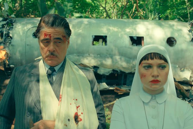 Courtesy of TPS Productions/Focus Features Benicio del Toro and Mia Threapleton in 'The Phoenician Scheme'