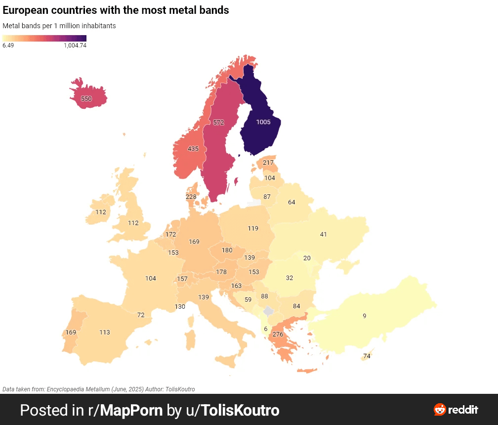 Countries with the Most Metal Bands (OP in Picture)