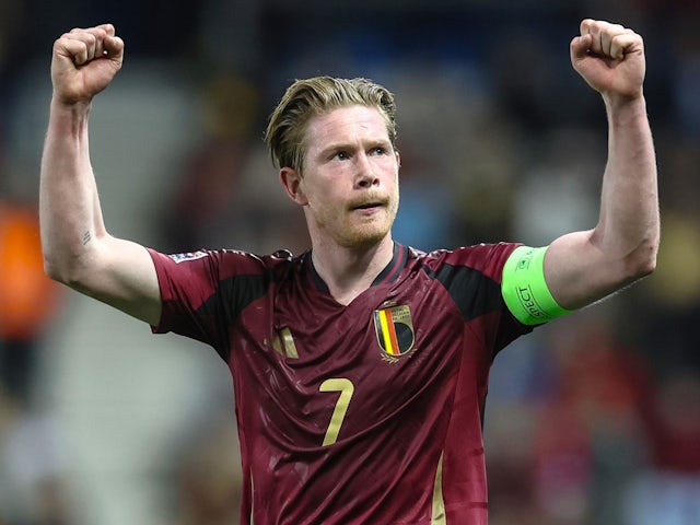 Belgium's Kevin De Bruyne celebrates on March 23, 2025