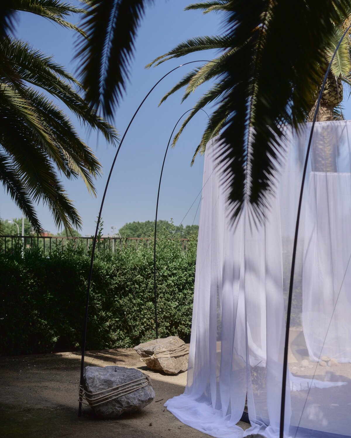 translucent drapes encircle forest floor for nami nami's concéntrico installation in spain