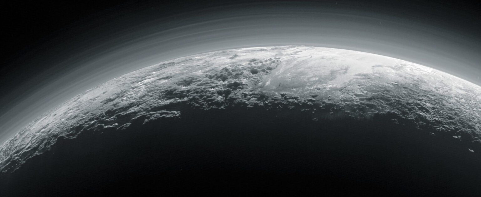 NASA's New Horizons spacecraft image of Pluto's surface shrouded in atmospheric haze in 2015.