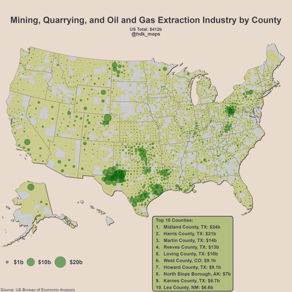 [OC] Mining, Quarrying, and Oil and Gas Extraction Industry in the US