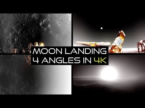 Four angles of Firefly's Blue Ghost lander touching down on the Moon