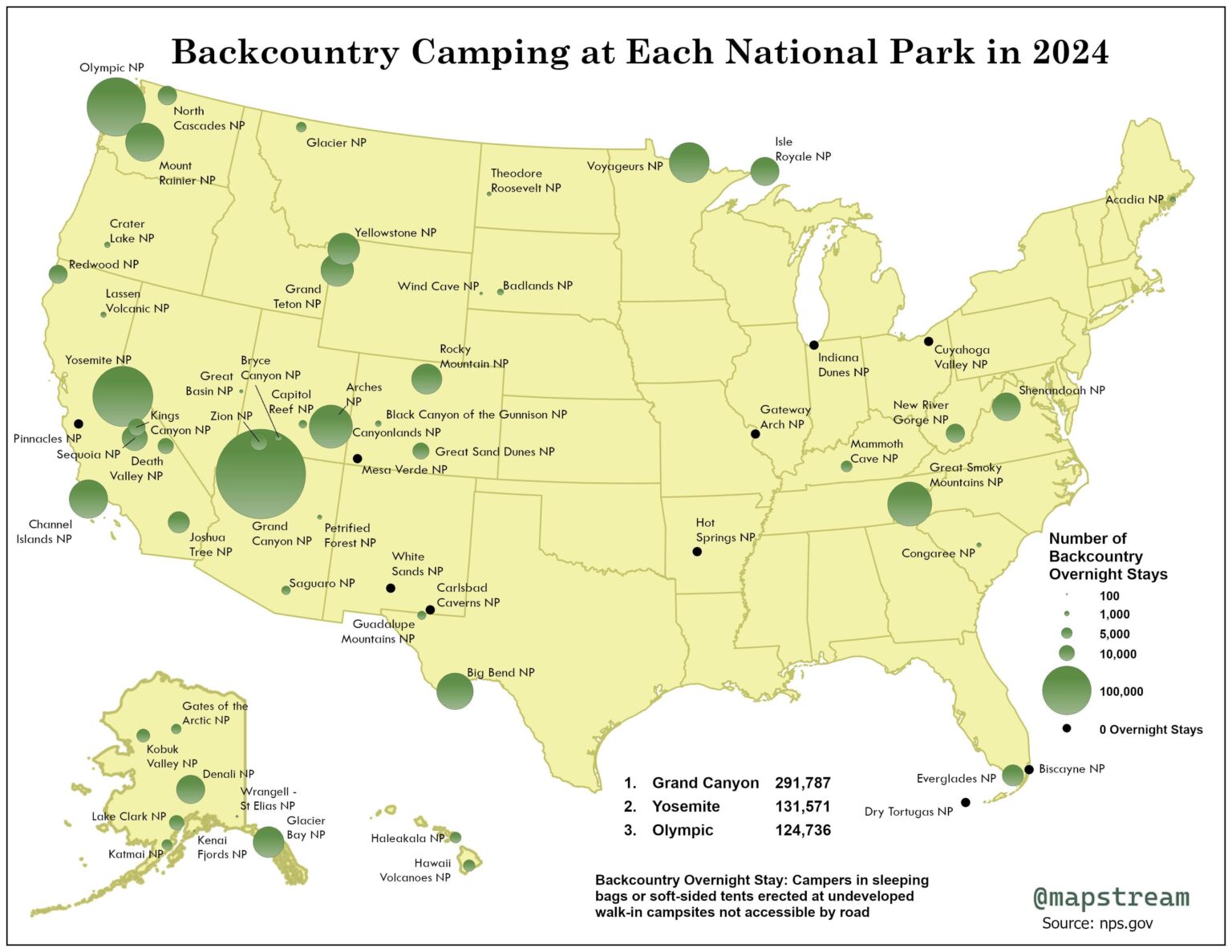 [OC] Backcountry Camping at each US National Park