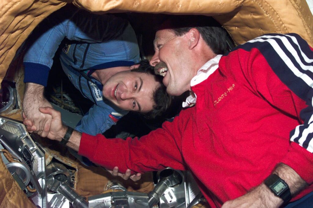 The first U.S. Space Shuttle- Russian Space Station Mir docking June 29 1995.