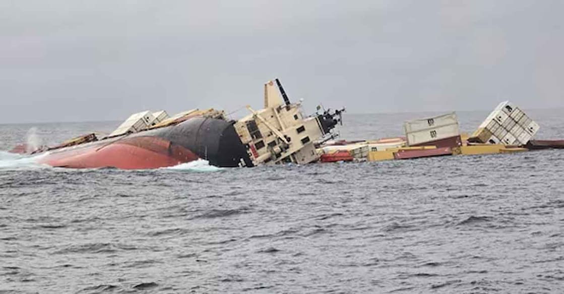 The MSC Elsa 3 cargo ship, which sunk after an accident, 70 km off Kochi. (Visual from INS SUJATA/Indian Navy)