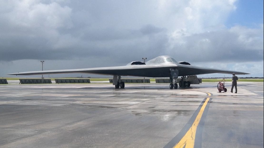 The strikes were carried out by B-2 bombers, like this one seen taxiing on the tarmac at Andersen Air force base in Guam.