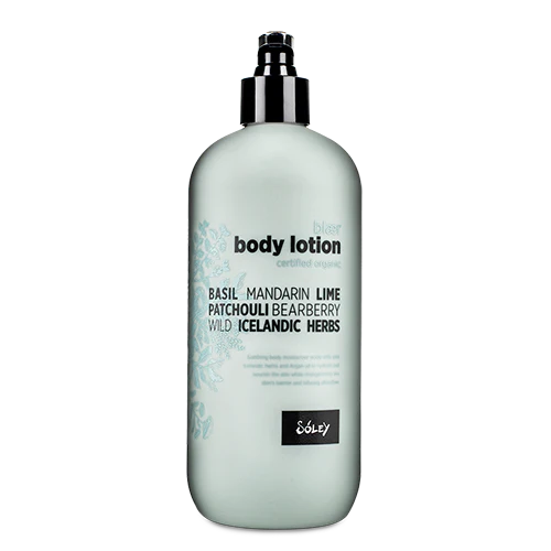 Sóley Organics Blær Certified Organic Body Lotion with Icelandic herbs, basil, mandarin, and lime.