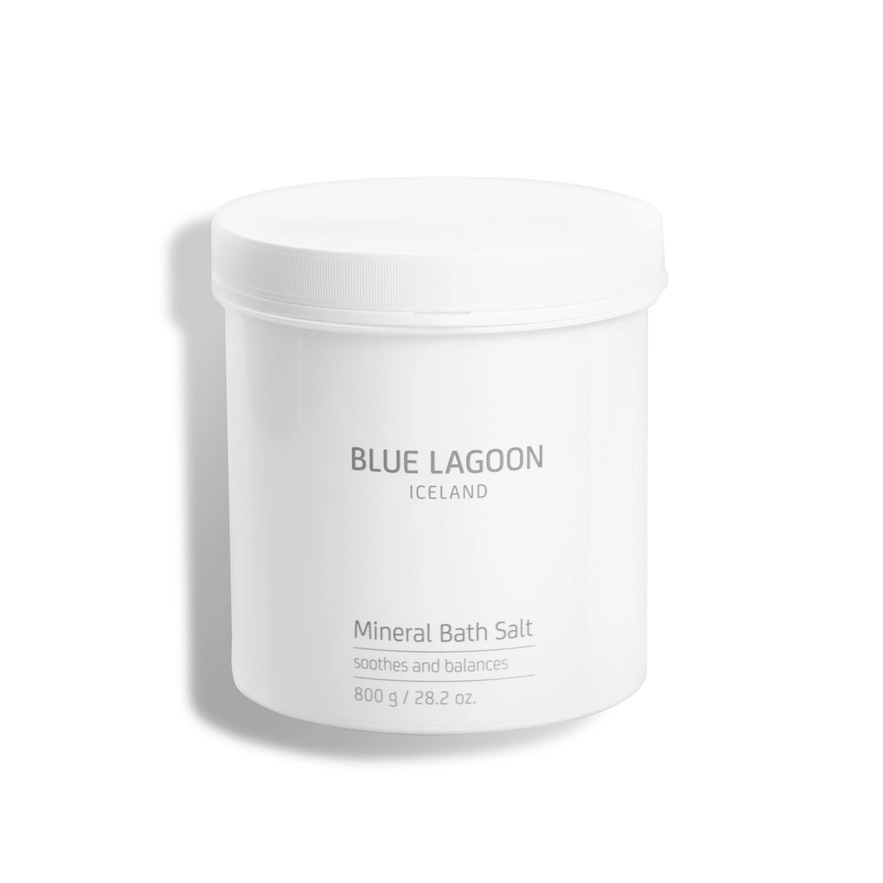 Blue Lagoon Iceland Mineral Bath Salt in a white tub, designed to soothe and balance skin.