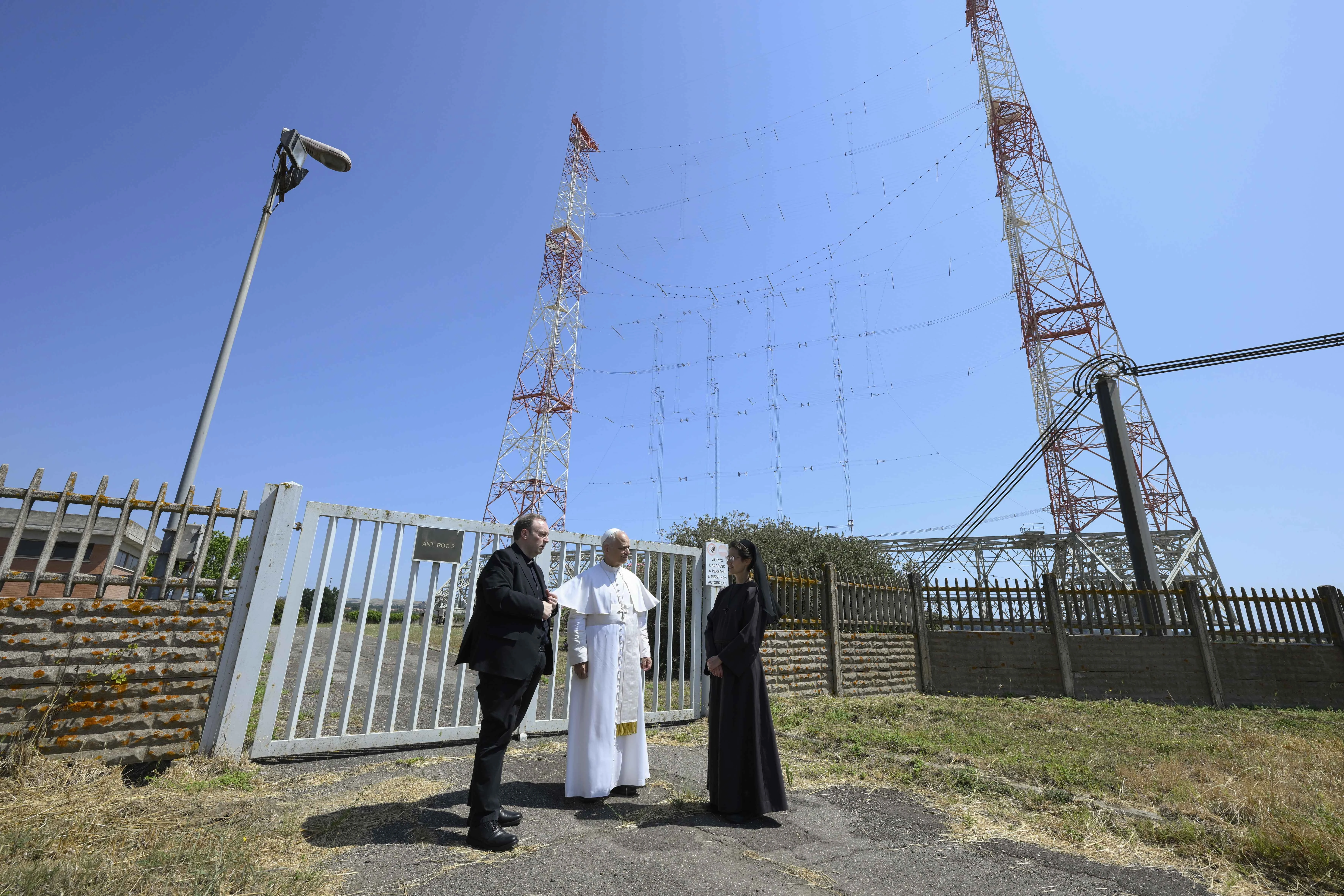 Pope Leo XIV visits the Vatican's radio transmitter station in Santa Maria di Galeria, Italy, a Vatican extra territory outside of Rome, on June 19, 2025. Credit: Vatican Media