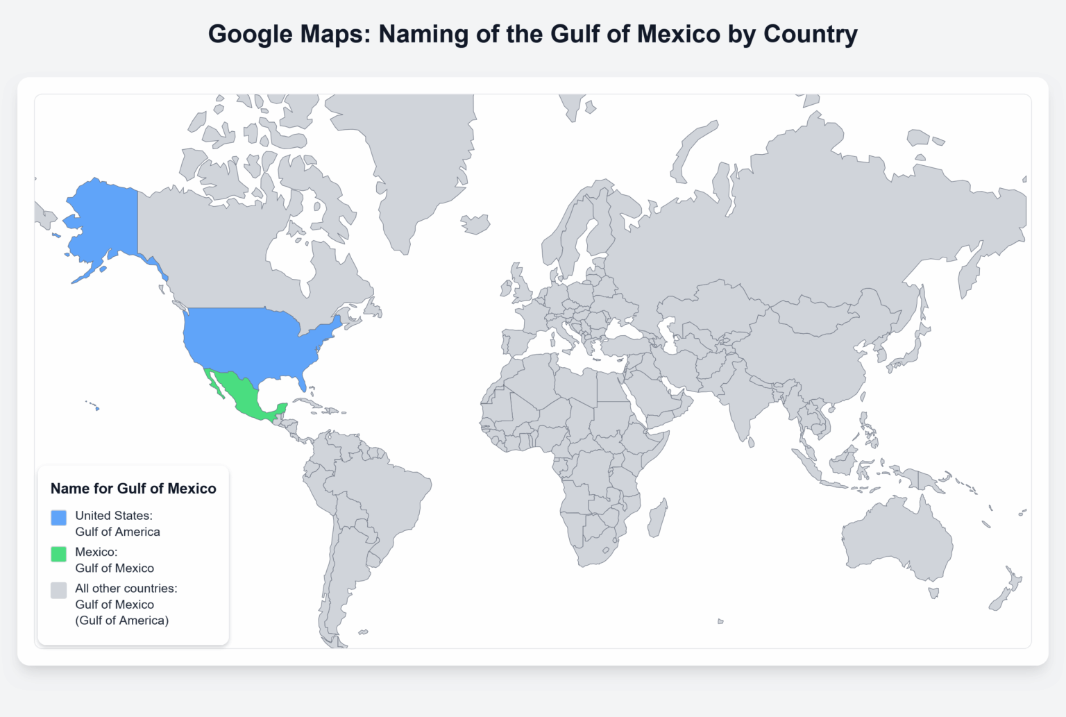 How Google Maps Names of the Gulf of Mexico by Country [OC]