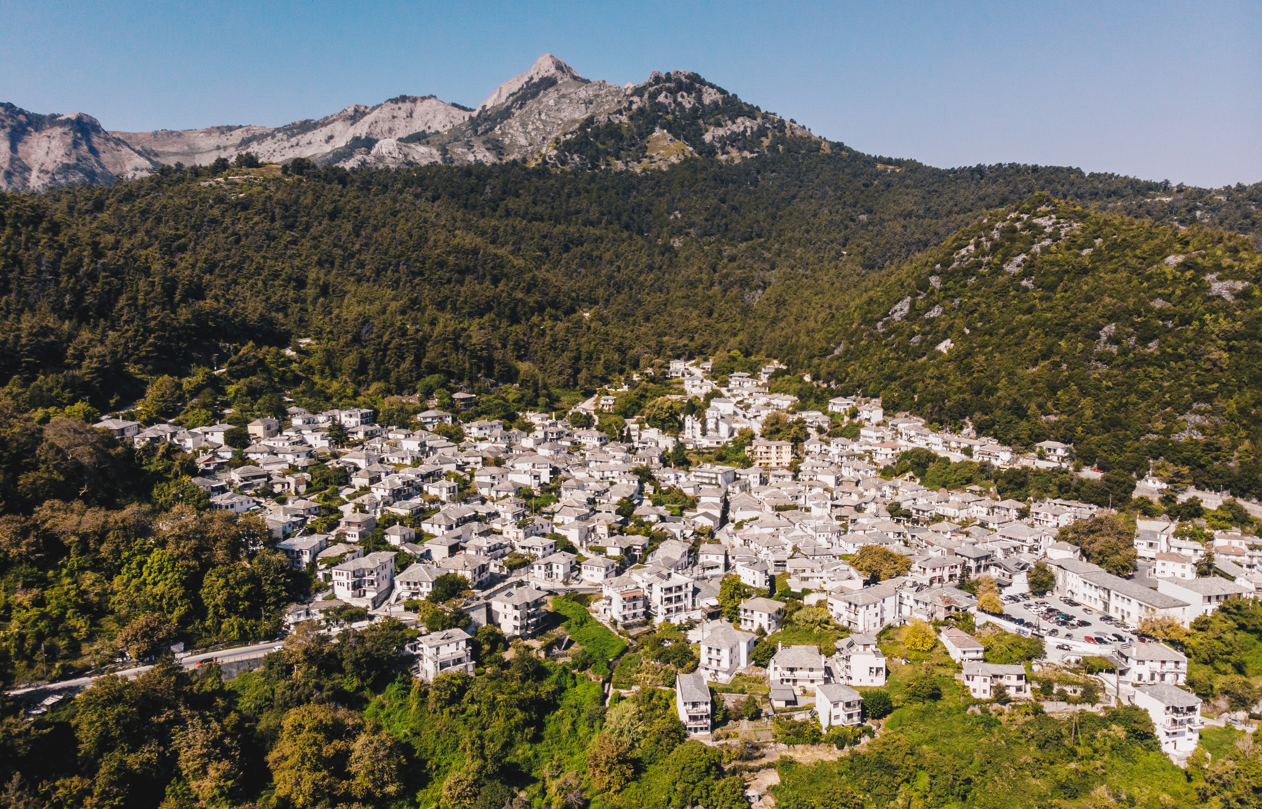 Aerial view of Panagia, a small town on the island of Thasos, Greece.