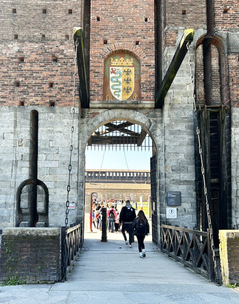 Gate to castle with drawbridge.