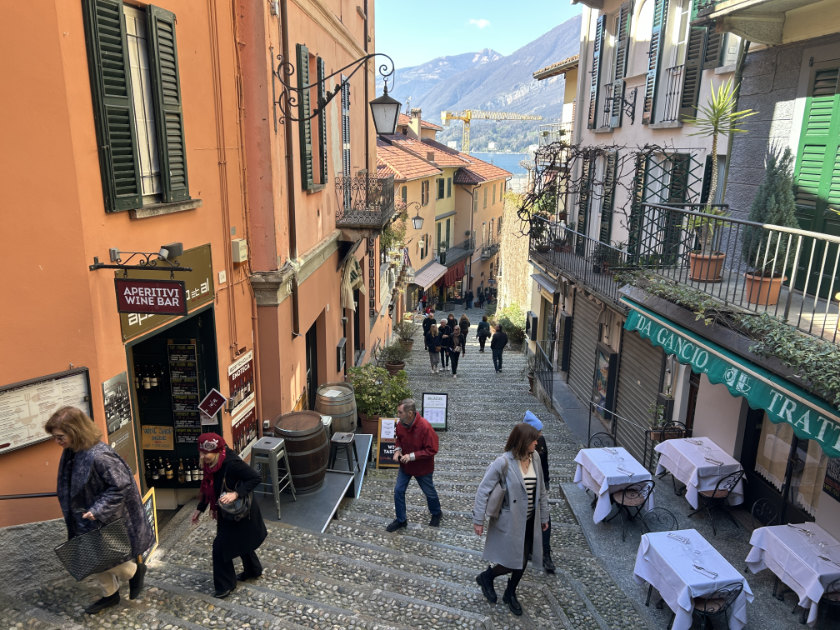 Steps up a pedestrian street in Bellagio.