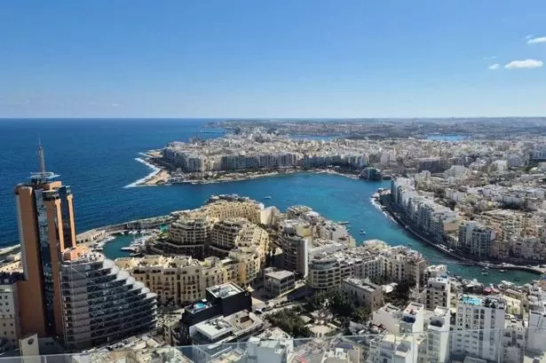An aerial view of a seaside town
