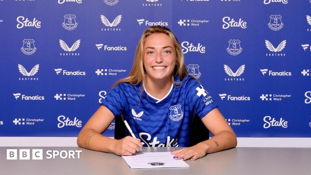 Everton sign Spain Under-23 international Ornella Vignola Ornella Vignola posing in an Everton top while signing her contract