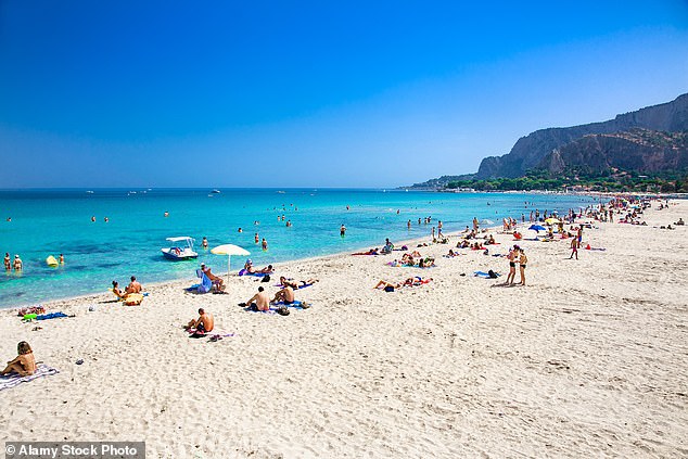 The white sands at Mondello Beach near Palermo in Sicily