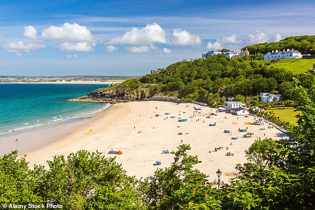 Porthminster Beach in St Ives, which has a cafe with a terrace facing the beach