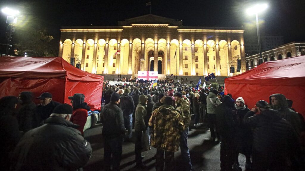 Georgian protesters rally in Tbilisi ahead of first session of newly-elected parliament