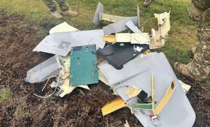 Wreckage of Ukrainian RUBAKA Drone With Visible Starlink Antenna. (Source: Russian media)