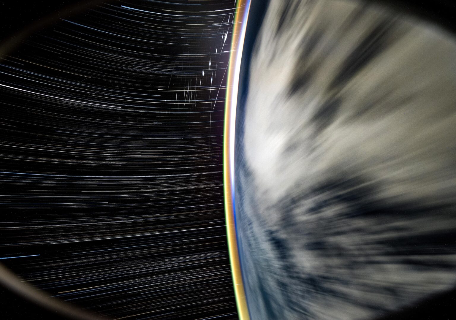 Orbital star trail marked by Starlink satellites