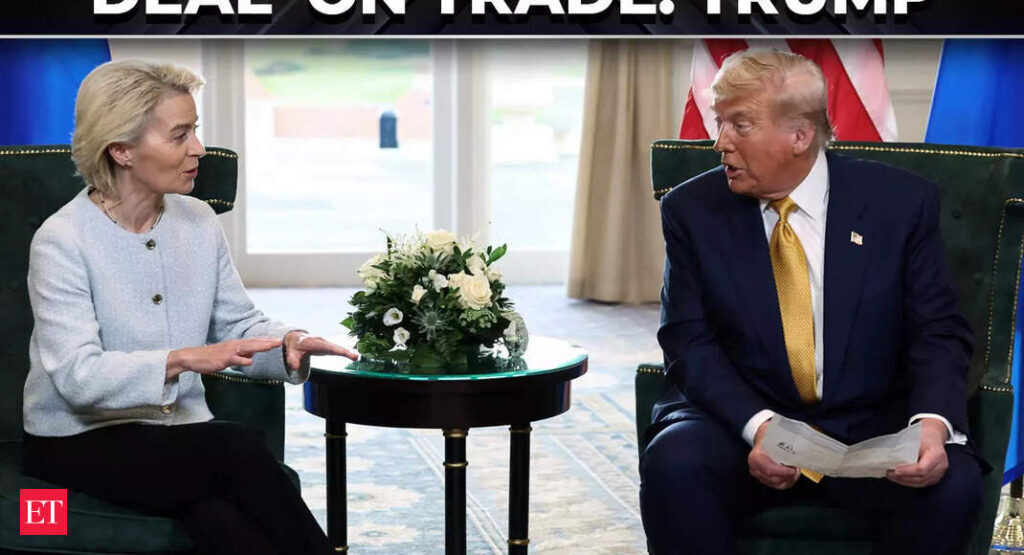 US, EU avert trade war, Trump announces deal with broad 15% tariffs on EU goods – The Economic Times Video US, EU avert trade war, Trump announces deal with broad 15% tariffs on EU goods - The Economic Times Video