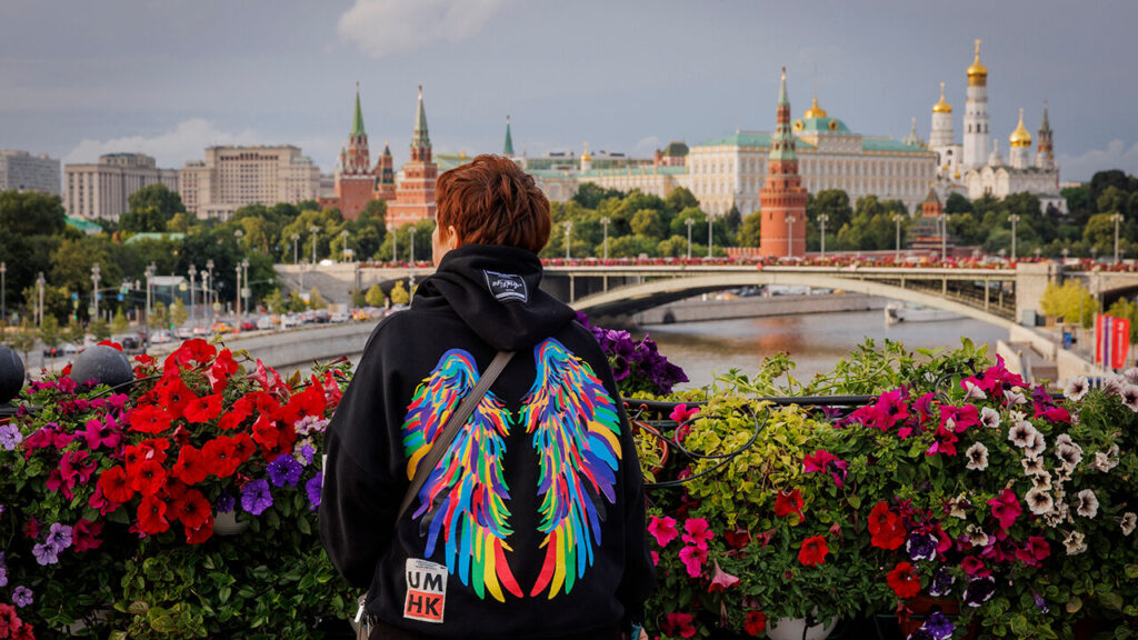 Flowers on a bridge in Moscow, part of the Summer in Moscow event