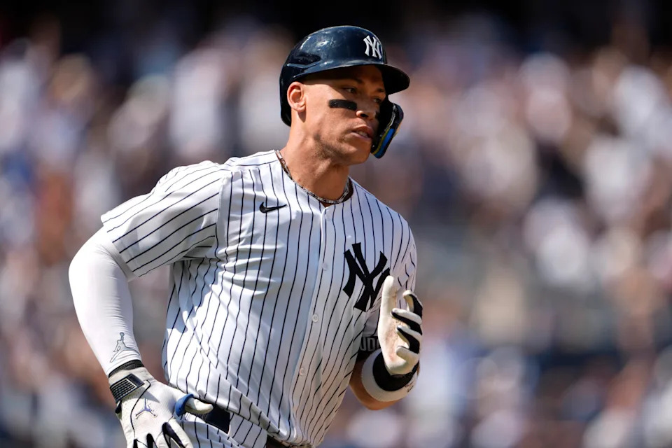 New York Yankees right fielder Aaron Judge (99) rounds the bases after hitting a two-run home run for his 350th home run against the Chicago Cubs during the ninth inning at Yankee Stadium. Gregory Fisher-Imagn ImagesGregory Fisher-Imagn Images