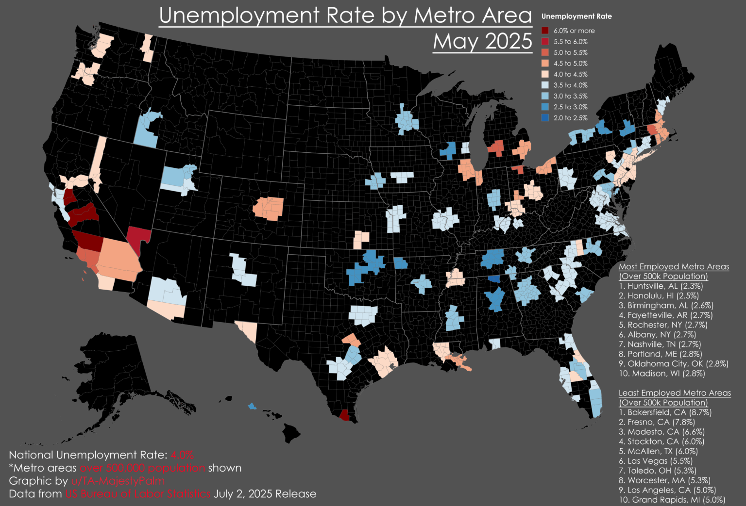 [OC] Unemployment Rate by Metro Area