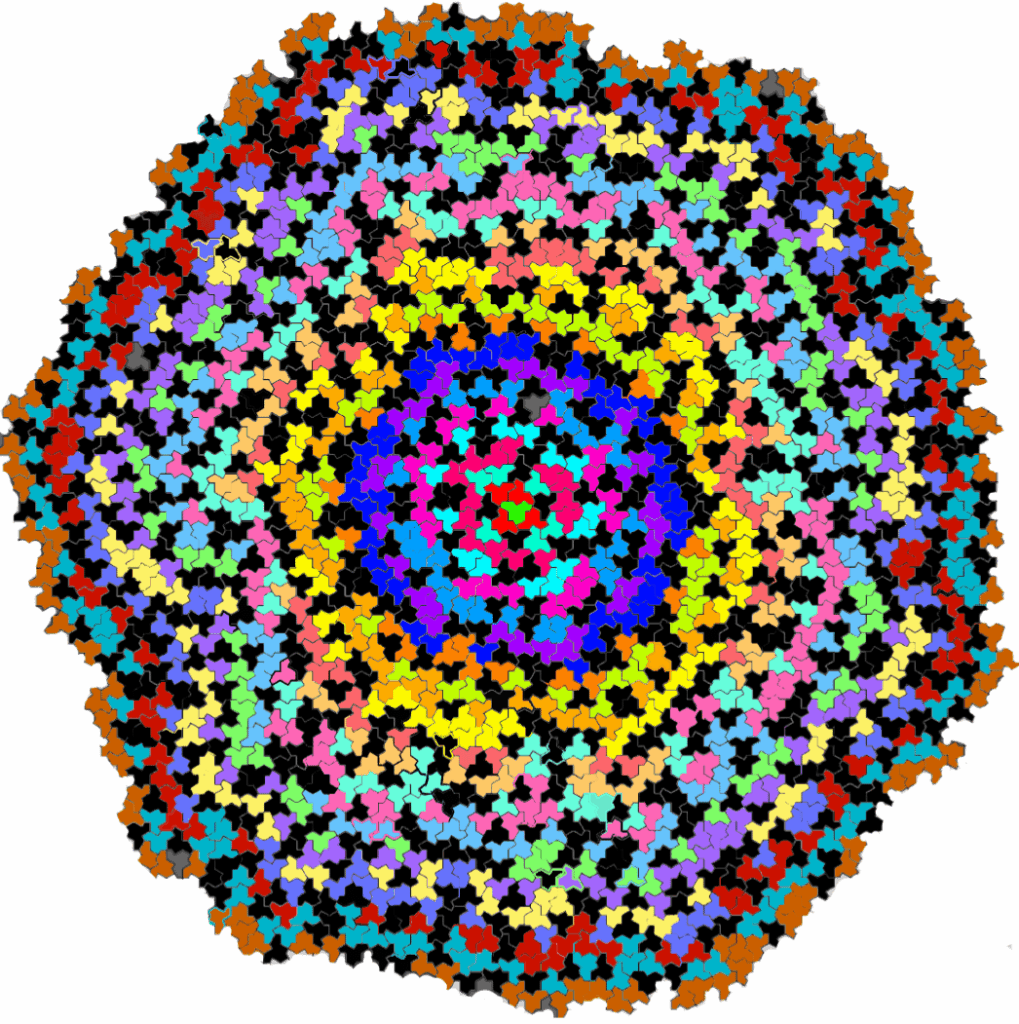 Simple cellular automata rules applied to an aperiodic tiling of the plane [OC]