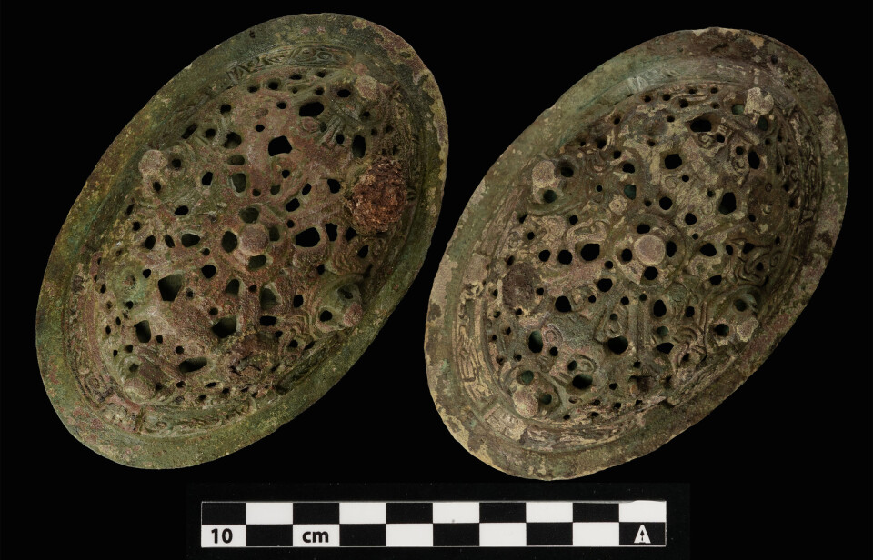 Two brooches were found on the skeleton's chest.