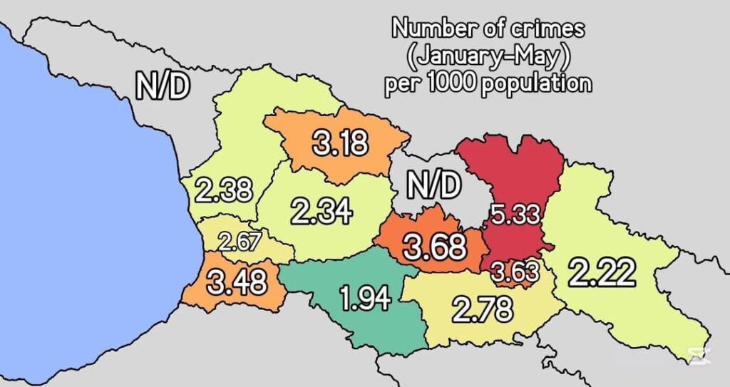 Number of crimes (January-May) per 1000 population