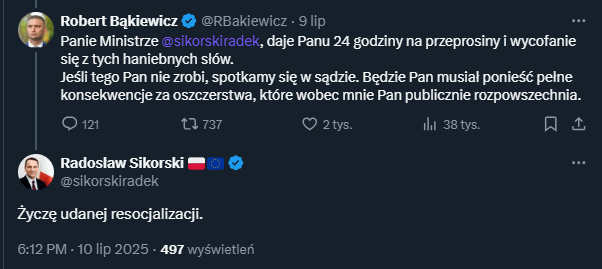 Sikorski wishes to Bąkiewicz