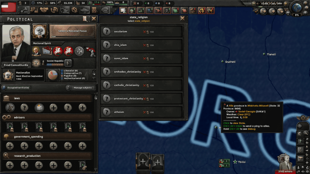 Across the Caucasus mountains teaser. political tab, Icons will be added later :) (you can also suggest us what else we can add)