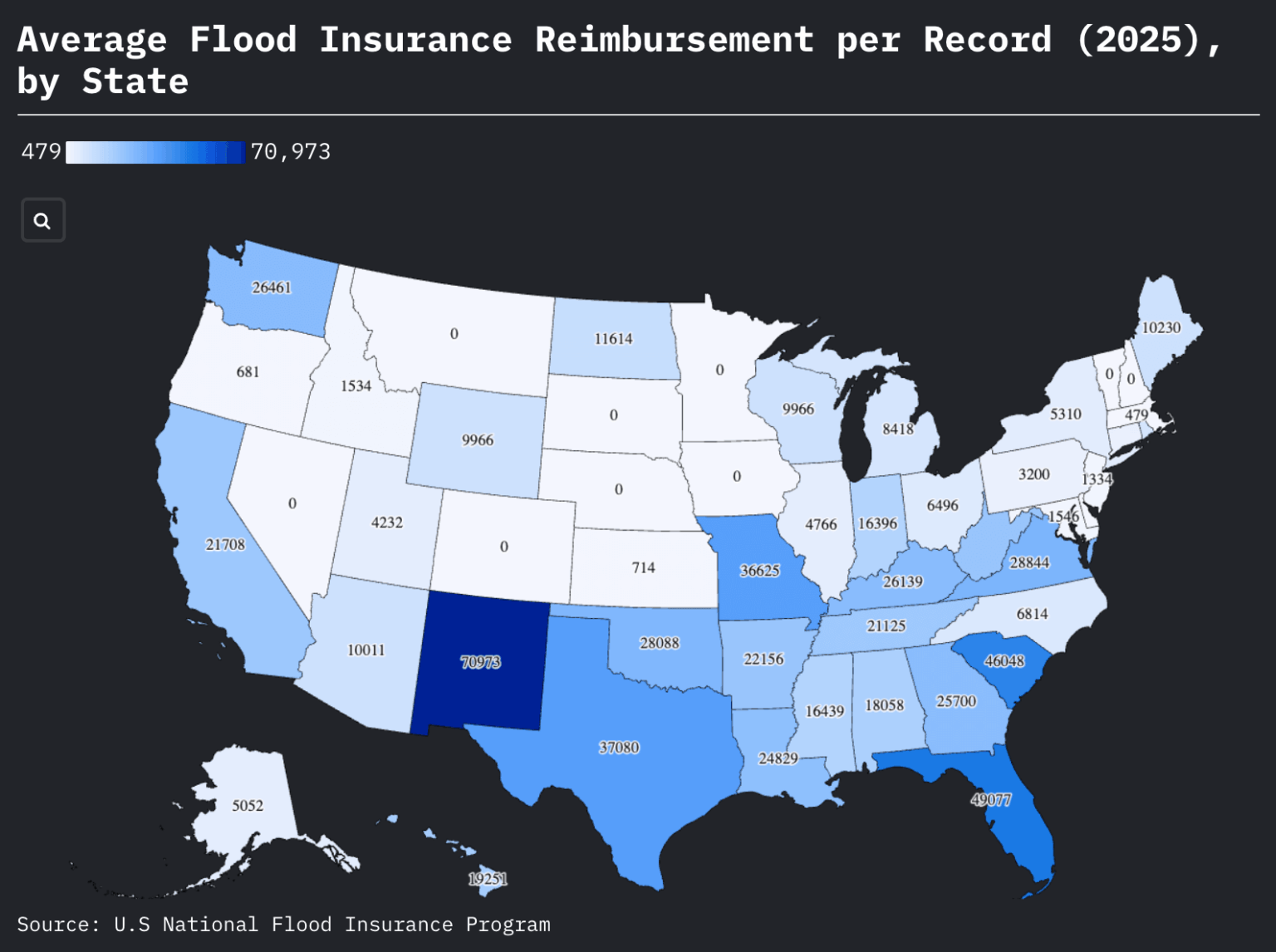 Average Flood Insurance Reimbursement per case, by State (2025) - Insurance Dimes
