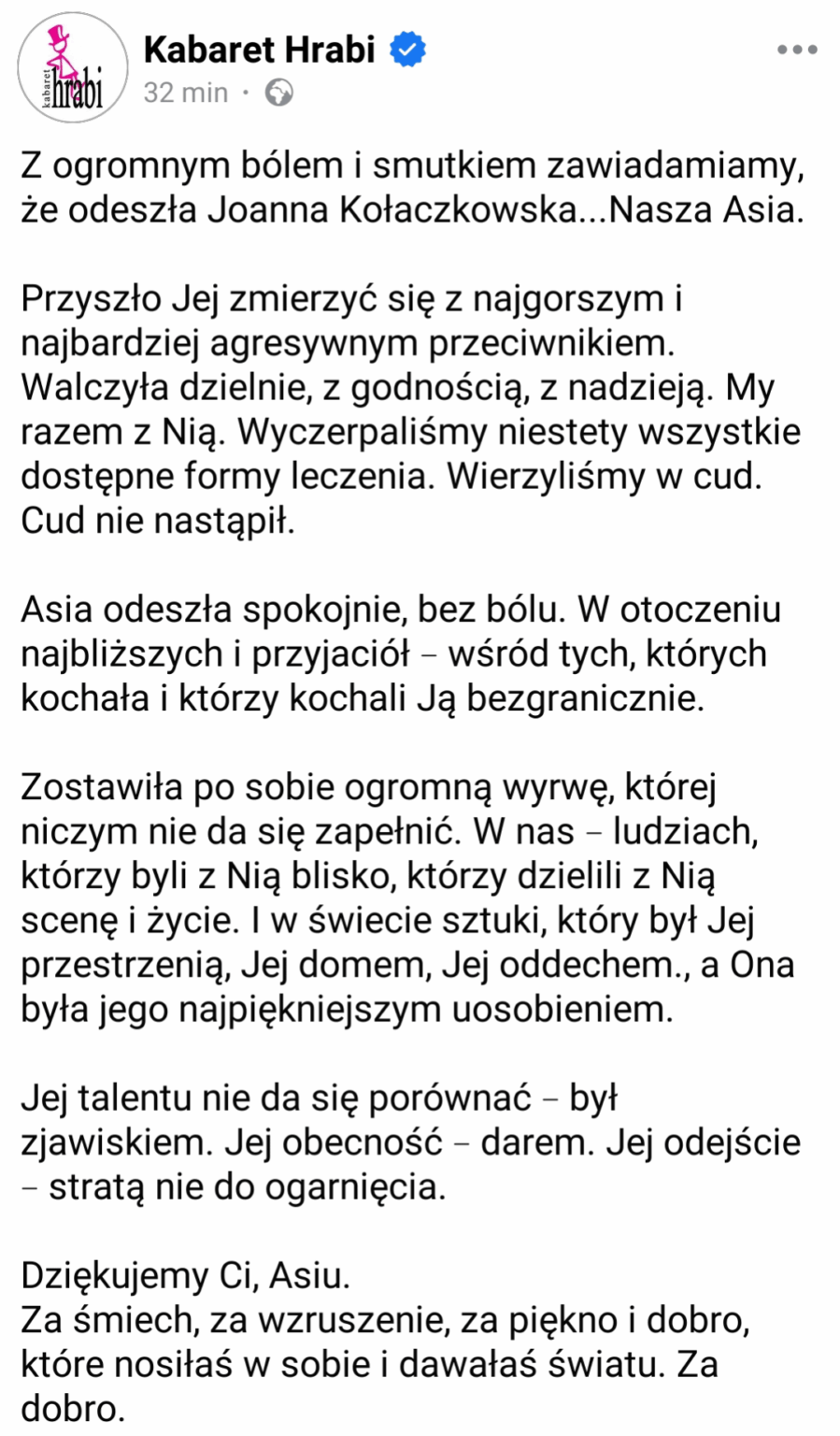 Joanna Kołaczkowska is dead