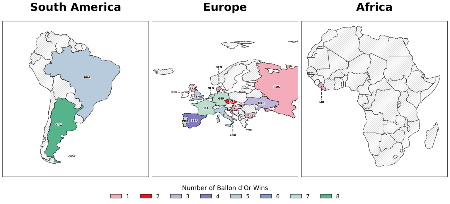 [OC] Ballon d'Or Wins by Nationality