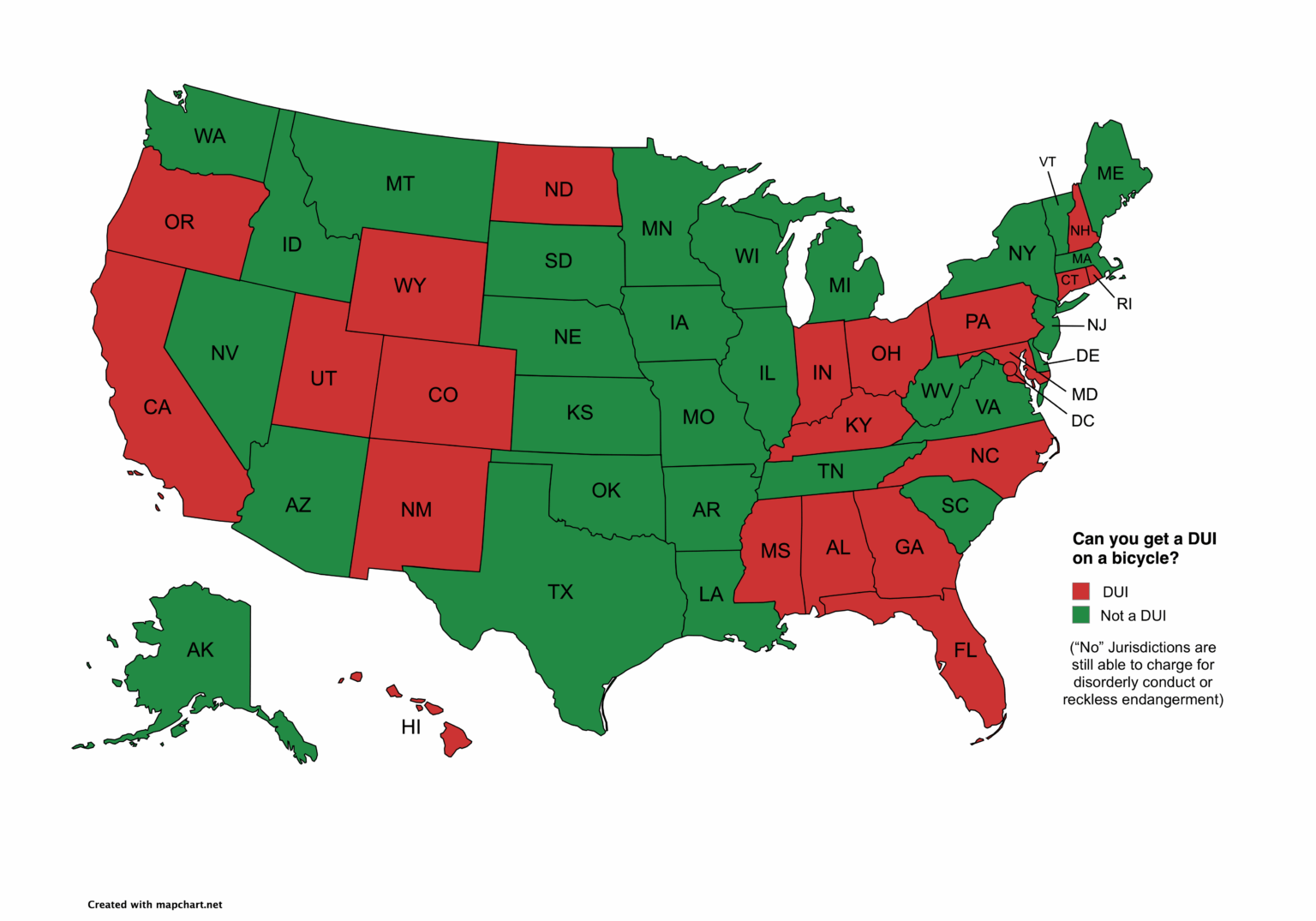 States where you can get a DUI riding a bike [OC]