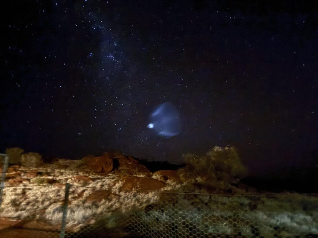 This strange light was Spotted in central south Australia on the western Australian border tonight just trying to work out what this is?