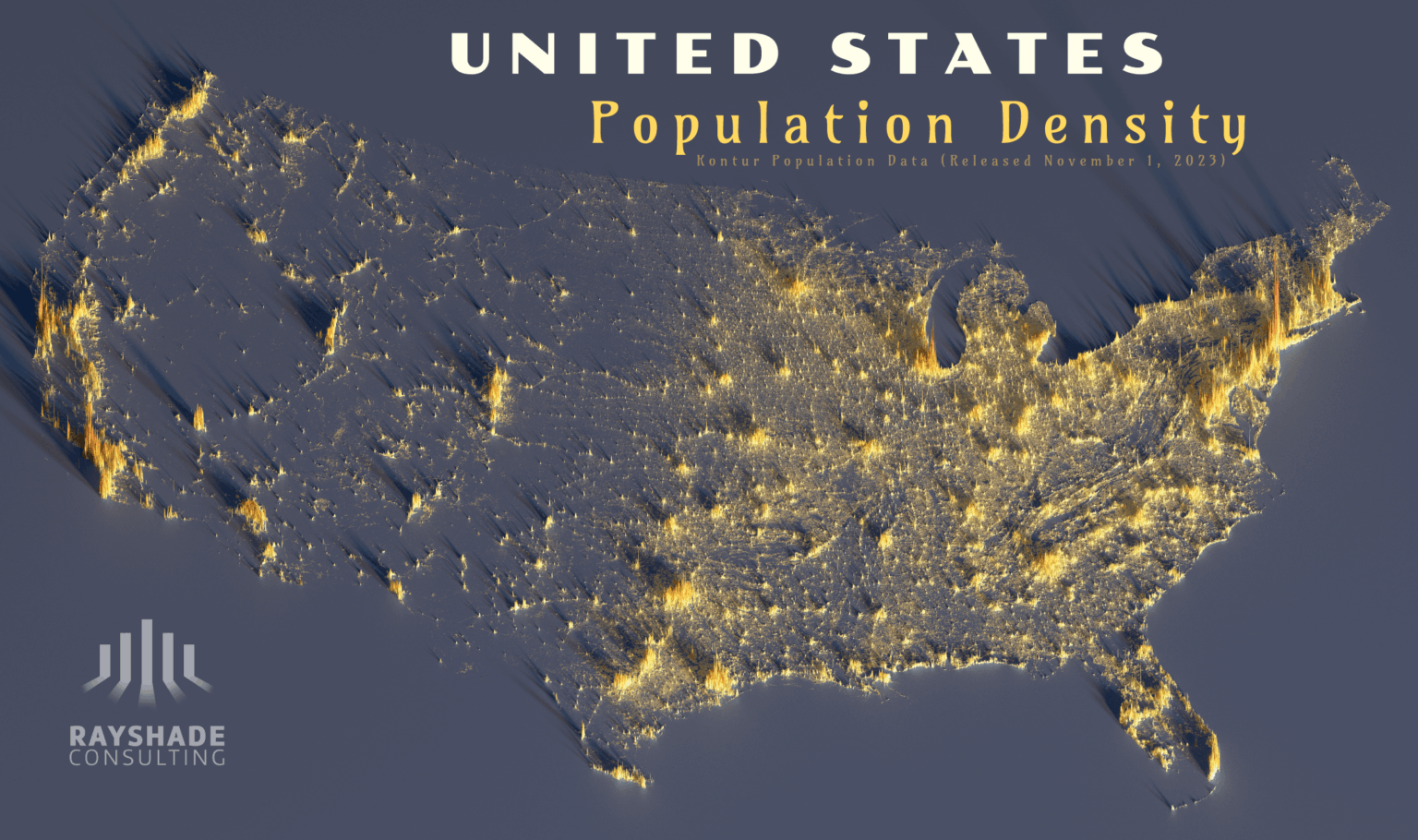 Population density of the contiguous United States [OC]