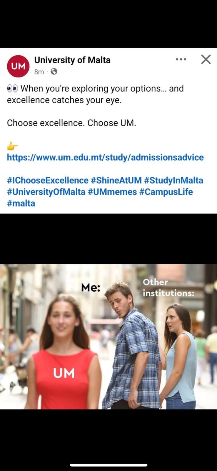 The Facebook post which was later removed. Photo: University of Malta Facebook
