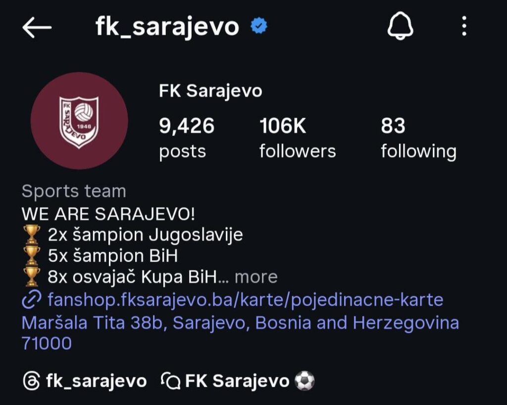 FK Sarajevo offers buy followers on Instagram